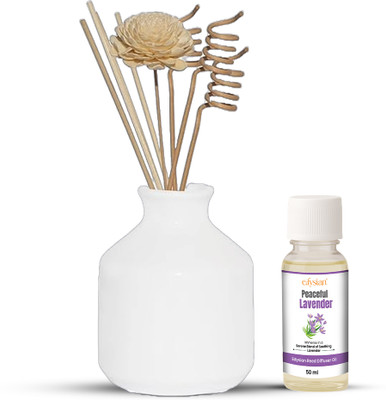 Edysian Lavender Diffuser Set Ceramic Reed Diffuser Set – Round | White Diffuser with Natural Reeds | Home & Office Fragrance(50 ml)