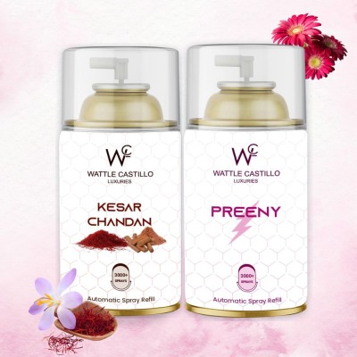 Wattle Castillo Luxuries Kesar Chandan Feel Temple Atmosphere, And Preeny Room Fresheners Refill, Automatic Spray(2 x 265 ml)