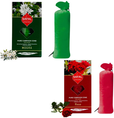 Safal Camphor Cone for Home | Air Freshener & Mosquito Repellent | Mogra and Rose Cone Camphor Cone 3(2 x 60 g)