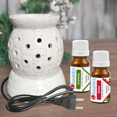 Luxantra Jasmine and Rose Aroma Oils Diffuser Set with Ceramic Electric Fragrance Oil Burner Handmade(20 ml)