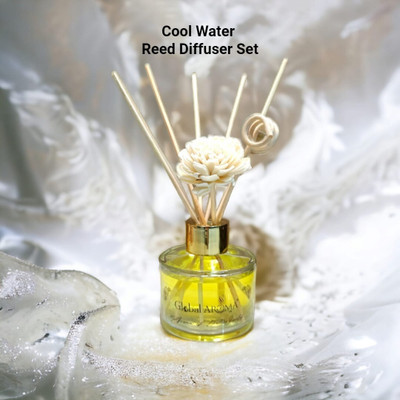 GLOBAL AROMA Cool Water Reed Diffuser Set Fragrance for Office, Home, Gym and Yoga Diffuser Set Cool Water Reed Diffuser Set 60ML,Fragrance for Office, Home, Gym and Yoga | Mood Enhancer, Smoke Less Room Freshener for Home(60 ml)