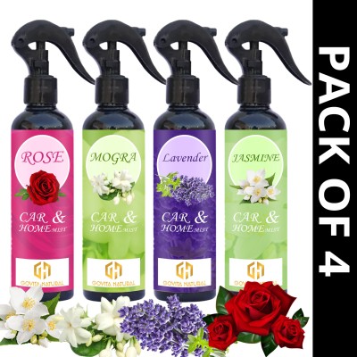 Govita Naturals Rose Exotic and Rich Aroma, Lavender, Jasmine, Mogra Relaxing and soothing fragrance Spray, Automatic Spray(4 x 100 ml)