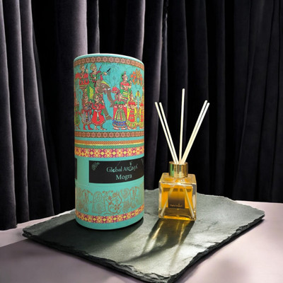 GLOBAL AROMA Reed Diffuser Set Mogra Fragrance Diffuser Set CUBE-MOGRA-100ML W-FIBER(100 ml)