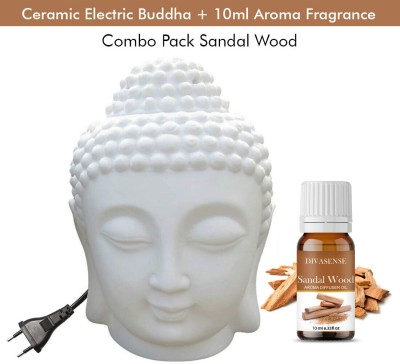 Divasense Electric Ceramic Buddha Head Shape Oil Burner, Sandalwood, 10ml Aroma Oil, Refill, Diffuser Set(2 Units)