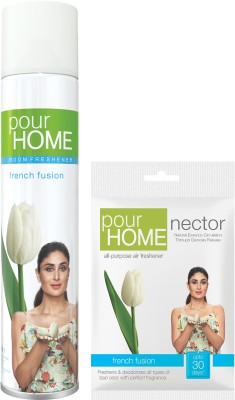 POUR HOME French Fusion Room Freshener 220 ml and Nector Pocket Fragrance gel Blocks 10 g Spray(230 ml)