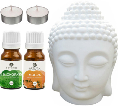 Aatiutik Mogra, Lemongrass, Tlight Buddha Head Diffuser Set AT-2TL_LG_MOG(5 x 4 ml)