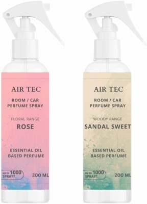 airtec Room/Car Air Freshener | 2000 Spray | No Gas| Sandal, Rose | Essential Oil Based Spray(2 x 200 ml)