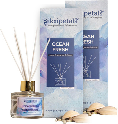 PIKXIPETALS Ocean Fresh Diffuser Ocean Fresh Reed Diffuser – 120ml Natural Fragrance Air Freshener for Home, Office, and Spa – Long-Lasting Odor Eliminator, Perfect for Personal Use or Gifting (Pack of 2)(2 x 60 ml)