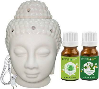 PeepalComm Beautiful Home Decor Electric Aroma oil diffuser with 2 Aroma oil 10 Ml Diffuser Set, Aroma Oil Electric Buddha Diffuser With 2 Lemon grass And Jasmin Fragrance Oil(1 Units)