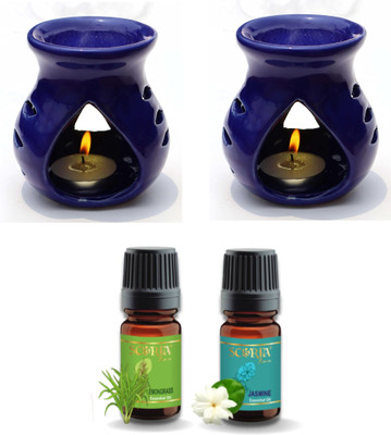 SCORIA Lemongrass & Jasmine Diffuser Aroma Oil 2 Pcs & 2 Pcs Candle Diffuser(2 x 10 ml)