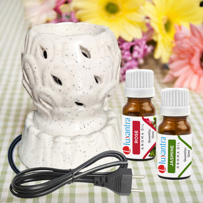 Luxantra Rose and Jasmine Aroma Oils Diffuser Set with Ceramic Electric Fragrance Oil Burner Handmade(20 ml)
