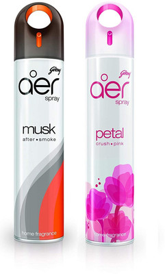 Godrej Aer Freshener Musk After Smoke & Petal Crush Pink-Home&Office|Pack of 2(240 ml each) Car Freshener Spray Musk After Smoke & Petal Crush Pink(2 x 240 ml)
