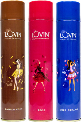 LOVIN Sandalwood, Rose, Wild romance Luxury Air freshener Spray Luxury Air Freshener Spray to refresh your Home & Office| Long lasting, naturally Fresh & Fragrant | Nishigandha & Lavender - 125gm each (Pack of 2)(3 x 125 g) LOVIN Sandalwood, Rose, Wild romance Luxury Air freshener Spray Luxury Air Freshener Spray to refresh your Home & Office| Long lasting, naturally Fresh & Fragrant | Nishigandha & Lavender - 125gm each (Pack of 2)(3 x 125 g)