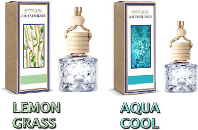 WINKCART Car Freshener Long-Lasting for Small Spaces| Gifting| Aqua Cool & Lemongrass Aroma Oil, Diffuser Car Air Freshener – Natural Essential Oil Hanging Diffuser | Long-Lasting & Refreshing Aroma for Car Interiors Aqua Cool & Lemongrass(2 x 10 ml)