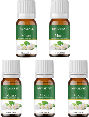 Divasense Mogra Aroma Oil, Diffuser, Diffuser Set, Refill 10ml each Aroma Diffuser Oil/ Burner Oil, pack of 5 Freshener Fragrance(5 x 10 ml)