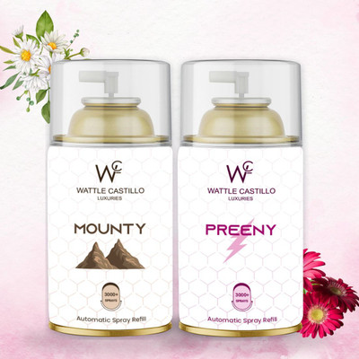 Wattle Castillo Luxuries Mounty Room Spray, And Preeny Coll Fragrance Room Freshener Refill, Automatic Spray 265ml Air Freshener Refilled(2 x 265 ml)