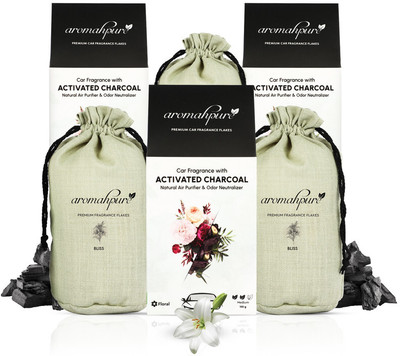 Aromahpure Premium Car Perfume Flakes with Activated Charcoal|Bliss Fragrance Car Freshener Diffuser Leafy floral lily Flakes with Activated Charcoal (100 Grams)(3 x 100 g)