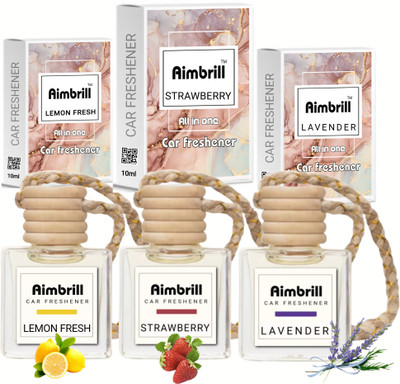 aimbrill Lemon, Strawberry, Lavender Car Freshener Diffuser All-in-One Car Fresheners, 10ml, Lemon Fresh, Strawberry, Lavender Scents(2 x 15 ml)