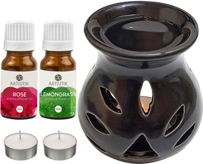 Aatiutik Rose, Lemongrass Diffuser Set AT-2TL_BLACKTDIF_RS_LG(5 x 4 ml)