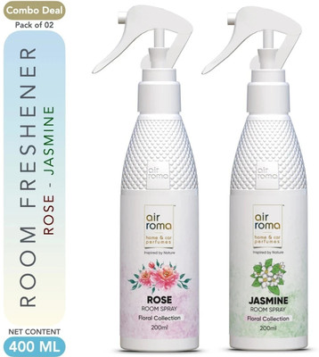 Airroma Rose, Jasmine Spray Long-lasting Odour Eliminator for Home, Hotel Rooms, Toilet & Office Use(2 x 200 ml)