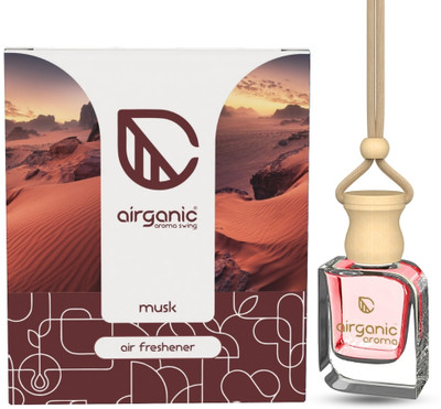 Airganic Swing Prime Car Perfume Hanging Pod | Musk Fragrance Car Freshener Diffuser Swing Prime Car Perfume Hanging Pod |10 ML | Musk Fragrance Car Air Freshener |Natural Essential Fragrance Oils in Glass Bottle with Wooden Diffuser Lid |Last Upto 60 Days(1 Units)