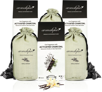 Aromahpure Premium Car Perfume Flakes with Activated Charcoal|Vanilla Fragrance Diffuser Vanilla Flakes with Activated Charcoal (100 Grams)(3 x 100 g)