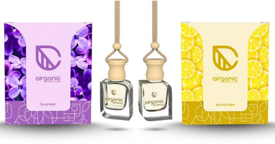 Airganic Combo : Lavender & Lemon Bee Essential Oils in Glass Bottle with Diffuser Lid Car Freshener Diffuser Aroma Combo Offer : Lavender & Lemon Bee |Aroma with Essential Oils in Glass Bottle with Wooden Diffuser Lid|Car Freshners|Premium Car perfume| Car Hanging Accessories| Car Accessories Inter
