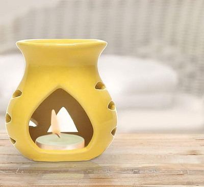 PeepalComm Home Scented Aroma Oil Burner yellow Color Diffuser With 1 10 ml Aroma Oil, Diffuser Set Ceramic Aroma Oil Burner Yellow Color Diffuser With 1 Aroma Oil 10ml Jasmine And 2 T-light Candle(1 Units)