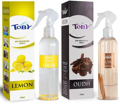 TOBY LEMON , OUDH AIR FRESHENER .250 ml each,pack of 2. Spray LEMON , OUDH AIR FRESHENER .250 ml each,pack of 2.(2 x 250 ml)
