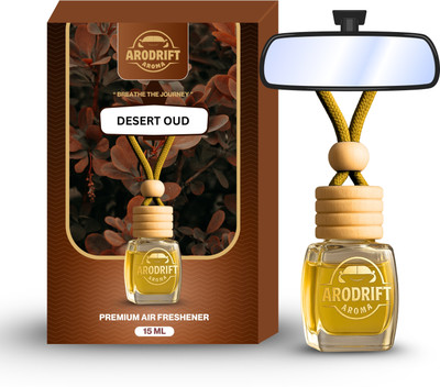 AroDrift Desert Oud Aroma Oil, Diffuser Set, Refill Premium Hanging Car Perfume Pack Of 1 Desert Oud Last Up to 30 Days Car Accessories Natural Essential Fragrance Oils in Glass Bottle with Wooden Diffuser Lid 15ML(15 ml)