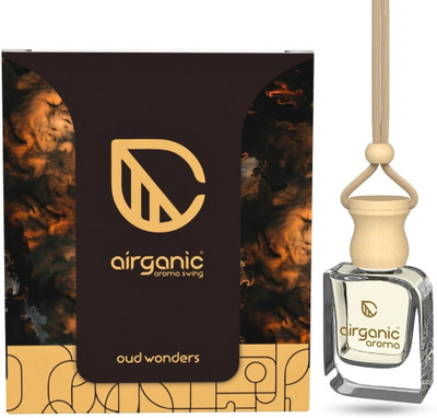 Airganic Aroma Swing-Oud Wonders-Essential Oils in Glass Bottle with Wooden Diffuser Lid Car Freshener Diffuser Aroma Swing - Oud Wonders - 10 ml |Aroma with Essential Oils in Glass Bottle with Wooden Diffuser Lid|Car Freshners|Premium Car perfume| Car Hanging Accessories| Car Accessories Interior(1