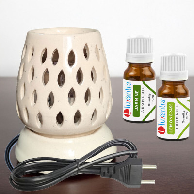 Luxantra Jasmine and Lemongrass Aroma Oils Diffuser Set with Ceramic Electric Fragrance Oil Burner Handmade(20 ml)