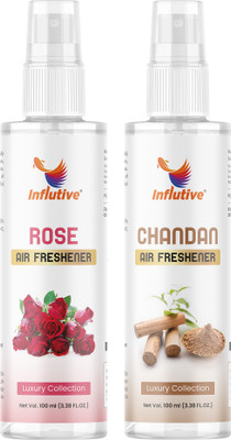 Influtive Air Freshener Original Rose & Chandan Air Freshener For Home,Car & Office Spray Combo of 2 Air Spray- Original 100ml Each for Freshener Home, Car & Office Spray (2 x 100ml)(2 x 100 ml)