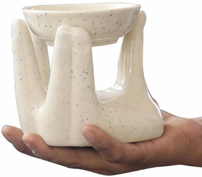 LANDSLIDE Ceramic Hand Type Aroma, Burner with 1 Tea Light, Candle, White Diffuser Set PSI-HANDTYPE-WHITE-FC(90 ml)
