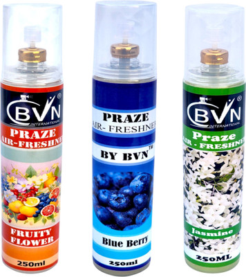 BVN International JASMINE, BLUEBERRY, FRUITY FLOWER Spray Air Room Freshener Spray Combo – Jasmine, Blueberry & Fruity Flower Fragrance – Long-Lasting Room Freshener for Home, Office & Car – 250ml Each (Pack of 3)(3 x 250 ml) BVN International JASMINE, BLUEBERRY, FRUITY FLOWER Spray Air Room Freshener Spray Combo – Jasmine, Blueberry & Fruity Flower Fragrance – Long-Lasting Room Freshener for Home, Office & Car – 250ml Each (Pack of 3)(3 x 250 ml)