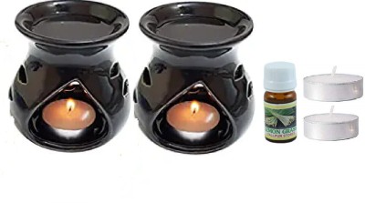 Jimkia Ceramic Diffuser Tealight Round Shape with 10ml Aroma Oil & 2 Tealight Candles Diffuser, Diffuser Set(4 x 2.5 ml)