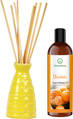 Asian Aura Mandarin Orange Diffuser Set Yellow Round Reed Diffuser with Aroma Oil Mandarin Orange Fragrance(100 ml)