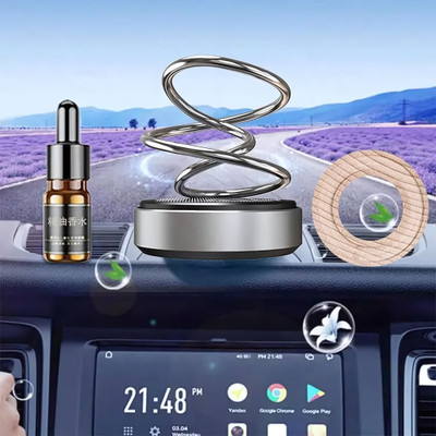 Budwill ® Auto 360° Dual Ring Rotating Solar Car Aroma Dashboard Essential Oil (Silver) Car Freshener Diffuser 360° Solar Rotation Metal Dual Ring(1 Units)