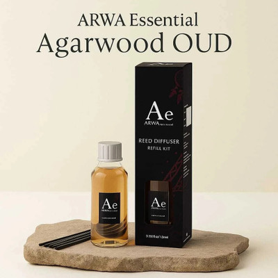 ARWA Agarwood (OUD) Air Freshener For Home, Office & Enclosed Spaces Refill Reed Diffuser Essential Oil with 8 Sticks Natural Fragrance & Smokeless Room(100 ml)