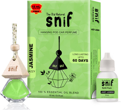 The Old Natural Jazzy Jasmine Car Freshener Diffuser Snif Diamond Hanging Car Perfume | Car Air Freshener with Refill Pack (Jazzy Jasmine 10ml + 15ml Refill Pack)(25 ml)