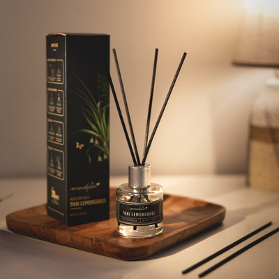Aromahpure Reed Diffuser with 6 Fiber Reed Sticks | Lemongrass Room Air Freshener For Home Diffuser Set REED-DIFFUSER(60 ml)