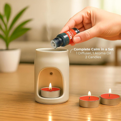 Garden King Rose Diffuser Set Aroma Oil Diffuser Gift Set – Ceramic Oil Burner with Rose Essential Oil (Pack of 1)(10 ml)