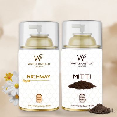 Wattle Castillo Luxuries Richway Imported, And Feel Rainy Mitti Fragrance Refill, Automatic Spray 300ml Air Freshener Refilled(2 x 265 ml)