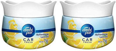 Ambipur Refreshing Lemon scent Car Freshener Gel Car Freshener Diffuser Combo 2 Pack Refreshing Lemon Fragrance air freshsner Car perfume for Dashboard or cup holder(2 x 75 g)