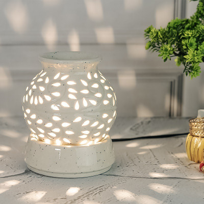 Jimkia Ceramic Electric Diffuser White, Round Shape Burner With 10 ML Rose Fragrance Aroma Oil, Diffuser, Diffuser Set White Electric Diffuser(2 x 5 ml)
