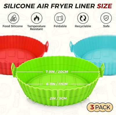 SHIGOSHREE Air Fryer Reusable Silicone Pot, Non-Stick Silicone Airfryer Tray MULTI-COLOR 3 Air Fryer(1 L)