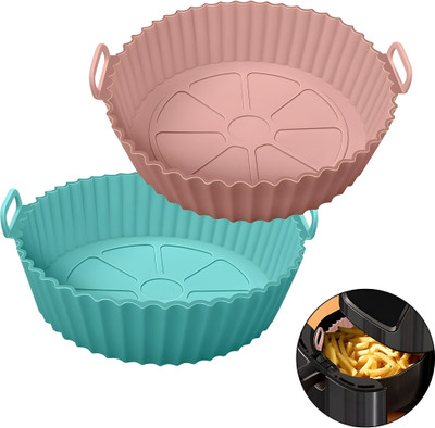 Bizbee 2Pcs Silicone Air Fryer Liners Reusable Non-Stick Pot Food-Grade Silicone Tray Air Fryer(1 L)