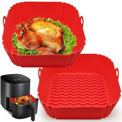KVVTRADES 2Pcs Silicone Square Air Fryer Liners Pot Heat Resistant Basket Oven Accessories Air Fryer(1 L)