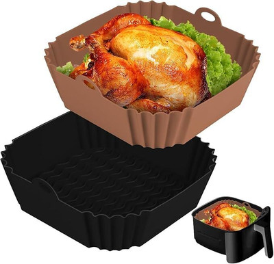 jaswanthstor Square Air Fryer Silicone Liners, 8 Inch Food Grade Reusable Heat Resistant Tray(Pack of 2, Microwave Safe)