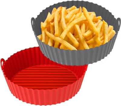 Vamigo Air-Red-Grey Silicone Baking Tray Accessories with Ear Handles Air Fryer(1 L)